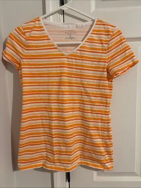 Talbots Orange & White Striped V-Neck Tee Shirt